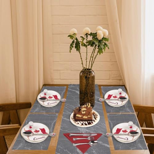PVC Heat Resistant 6 Table Mat Sets + 1Table Tablecloth(Black) | Washable and Easy to Clean PVC Heat-Resistant Marble Painting Art Desktop Decoration Daily Holiday Use - color: Black