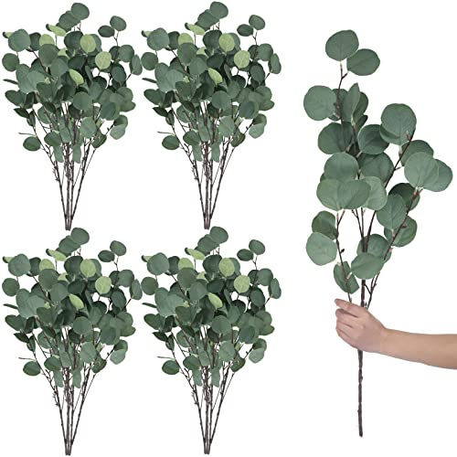 20 Pcs Artificial Eucalyptus Stems Fake Bulk Eucalyptus Faux Greenery Silver Dollar Leaves 23.6 Inches Silver Dollar Fake Plant Decor Silk Branches Artificial Greenery Branches Plant for Wedding Decor