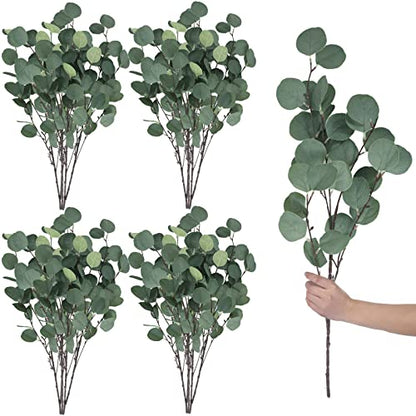 20 Pcs Artificial Eucalyptus Stems Fake Bulk Eucalyptus Faux Greenery Silver Dollar Leaves 23.6 Inches Silver Dollar Fake Plant Decor Silk Branches Artificial Greenery Branches Plant for Wedding Decor