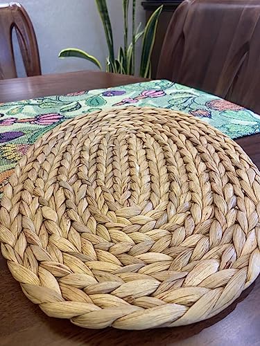 Oval Woven Placemats, Natural Water Hyacinth Placemats Set of 4, Straw Braided Rattan Placemats, 12x16 Inches Plate Chargers Set, Non-Slip Heat Resistant Woven Chargers for Dining Table - color: Water Hyacinth Brown, size: Oval Set of 4