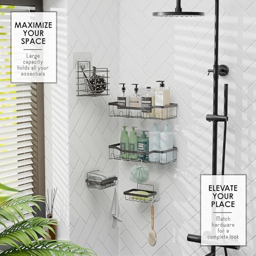 Clara Clark Shower Caddy Adhesive Organizer, Large Capacity Shower Rack, Rustproof Stainless Steel Shelves - color: Grey