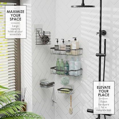 Clara Clark Shower Caddy Adhesive Organizer, Large Capacity Shower Rack, Rustproof Stainless Steel Shelves - color: Grey