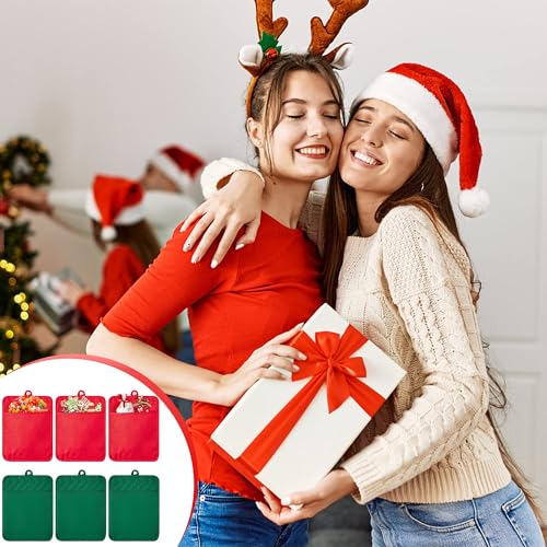 R HORSE 6 Pack Christmas Red Green Pot Holders with Pockets, 7''x 9'' | Cotton Kitchen Hot Pads, Heat Resistant Oven Mitts, Non-Slip Potholder Terry Cloth, Ideal for Baking, Cooking, Christmas Gift - color: Red, Green