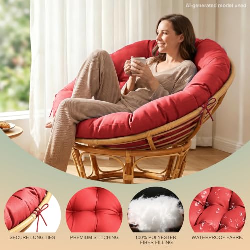 ARTPLAN Round Papasan Chair Cushion Tufted Swing Seat Pad with Ties,Red | 47"x47"x4"tufted round chair cushion, polyester cover&fluffy fiber fill, fixed ties fit papasan, swing&wicker indoor chairs - color: Red