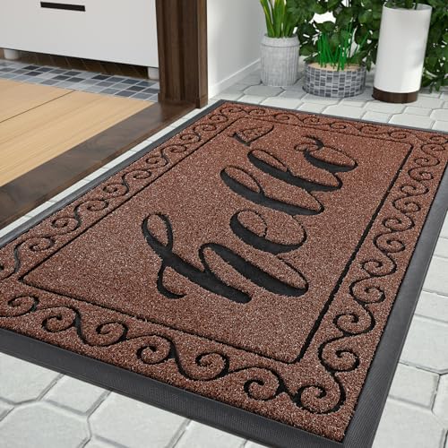 Yimobra Welcome Mats for Front Door 36x24, Heavy Duty Waterproof Outdoor Door Mat Outside Entrance, Non-Slip Low Profile Indoor Entryway Mat for Garage Patio, Maroon - color: Coffee, size: 36x24 Inch