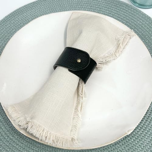 Luxury Leather Napkin Rings Set of 8, Black, Morgan Faux style, Modern Cuff Design for Wedding Party Decorations, Kitchen, Holiday Table ,Rust Proof,Hotel, Home, Table Accessories, Dining