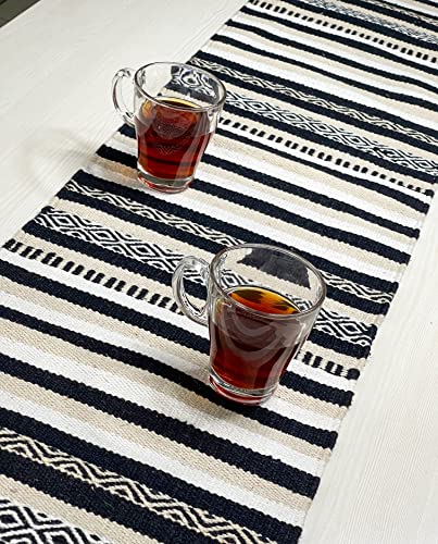 Black, Cream, White Boho Table Runner | Cotton Farmhouse Table Linen 13x72 Inches| Machine Washable, Durable and Easy to Combine - color: Ivory-black, size: 13x72 Inch.
