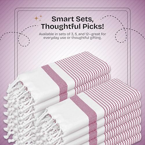 Burgundy Wine Turkish Kitchen Towels 16x26 Inch, 5 Pack, 100% Cotton, Ultra Absorbent, Soft, Fast Dry, Washable, Dish Towel with Tassels for Drying Dishes, Cleaning, Everyday Use - color: Burgundy Wine, style: 5 Pack