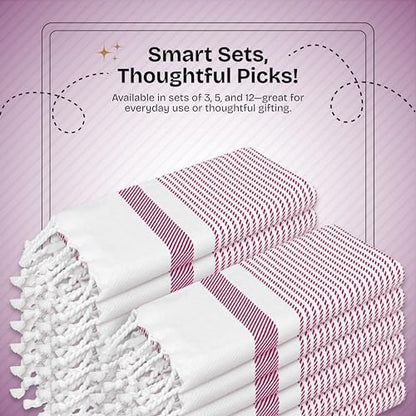Burgundy Wine Turkish Kitchen Towels 16x26 Inch, 3 Pack, 100% Cotton, Ultra Absorbent, Soft, Fast Dry, Washable, Dish Towel with Tassels for Drying Dishes, Cleaning, Everyday Use - color: Burgundy Wine, style: 3 Pack
