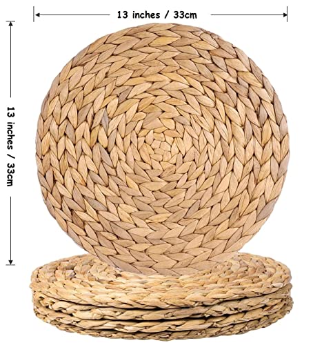 Round Woven Placemats Set of 6-13 inches Plate Chargers Natural Wicker Placemats Water Hyacinth Straw Braided Tablemats Rattan Tablemats Rustic Weave Placemats for Dining Table - size: Plate Chargers 13 inch-6
