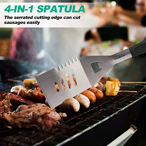 HAUSHOF Large Grill Accessories Heavy Duty BBQ Set Gifts for Men/Women - Premium Stainless Steel Spatula, Fork & Tongs, Barbecue Utensils Tool Kit Gift for Grilling Lover Outdoor - style: Original