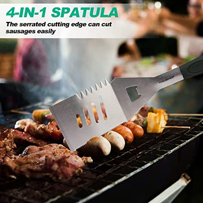 HAUSHOF Large Grill Accessories Heavy Duty BBQ Set Gifts for Men/Women - Premium Stainless Steel Spatula, Fork & Tongs, Barbecue Utensils Tool Kit Gift for Grilling Lover Outdoor - style: Original