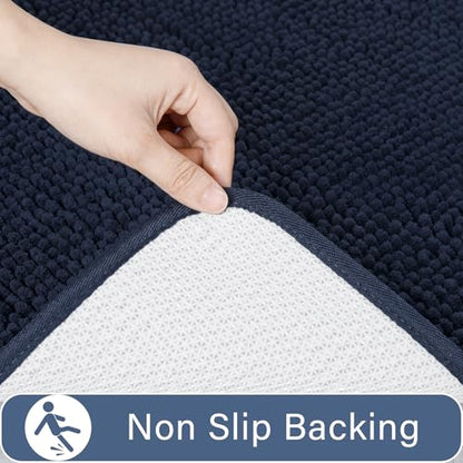 LOCHAS Bathroom Rugs Sets 2 Piece, 20''x20'' & 34''x21'', Navy | Non Slip U-Shaped Toilet Rug, Chenille Washable Absorbent, Soft Bath Mat Set for Shower, Sink - color: Navy