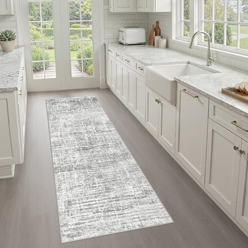 LOONGRUG Runner Rug 2x6 Machine Washable Non-Slip Kitchen Neutral Rug Grey | Abstract Modern Soft Stain Resistant Indoor Accent Throw Carpet for Hallway Bathroom Laundry Room Bedroom Entryway - color: Grey, size: 2' x 6' (Runner)
