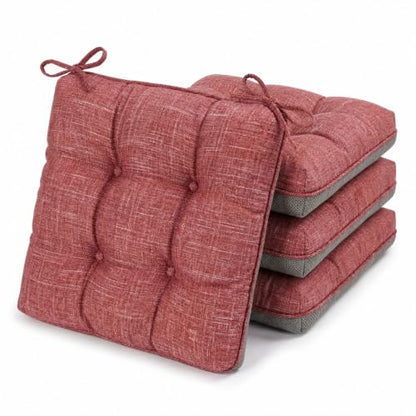 Chair Cushions for Dining Chairs Set of 4, 15.5" x 15.5" x 3.5" Kitchen Chair Cushions with Ties, Upgraded Silicone Non-Slip Bottom, Premium Shredded Memory Foam Chair Pads, Red - color: Red