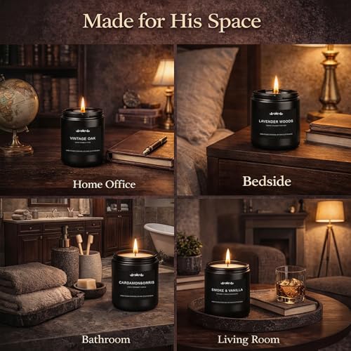 Candle Set for Men, 6 Pack Soy Wax Scented Candles Manly Gift Set, 300H Long Lasting Home Fragrance with Masculine Scents, Gift for Dad, Husband or Boyfriend - size: 6 Pack