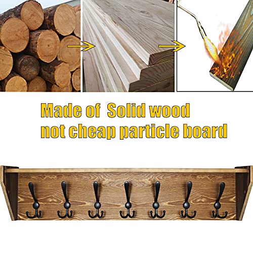 WEBI Wall Shelf with Hooks Underneath,35" Long Coat Rack Wall Mount with Shelf,7 Triple Hooks,Entryway Shelves for Clothes,Jacket,Rustic Brown - color: Brown, size: 35 Inch