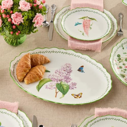 Mirabella Porcelain OVAL PLATTER, elegant 16 x 12 inch serving platter with lilac floral artwork and butterflies, perfect for roasts, vegetables, desserts, entertaining and coordinated table styling