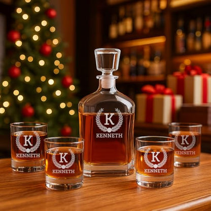 Personalized Whiskey Decanter Set, Whiskey Decanter Sets for Men, Customized Gifts for Men, Whisky Decanter Sets, Bourbon Decanter Set, Engraved Custom Scotch Glasses Liquor Lovers for Christmas