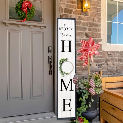Welcome To Our Home Sign for Front Door, 45"X9", Black | Front Porch Standing, Outdoor Vertical Plaque Large Home Door Wreathes Wood Rustic Farmhouse Yard Entrance Outside Decor - color: Welcome toour Home Sign (Black), size: 45"X9"