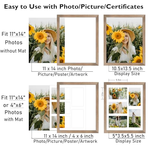 JCJMY 11x14 Collage Picture Frame with Mat, Display 5 Pcs 4x6 Photos or 11x14 Picture, Five Opening 4x6 Picture Frame Collage for Wall Hanging, Lightweight 4 x 6 Multi Photo Frame, Rustic Brown - color: Rustic Brown