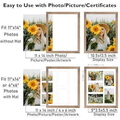 JCJMY 11x14 Collage Picture Frame with Mat, Display 5 Pcs 4x6 Photos or 11x14 Picture, Five Opening 4x6 Picture Frame Collage for Wall Hanging, Lightweight 4 x 6 Multi Photo Frame, Rustic Brown - color: Rustic Brown