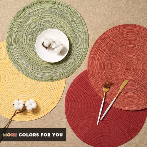 FunWheat Round Braided Placemats Set of 6 Place mats for Dining Tables Woven Heat Resistant Table Mats 15 inch (Light Green) - color: Multi Light Green, size: 6pcs