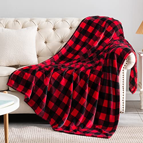 BEDELITE Plaid Fleece Throw Blanket, Red & Black Buffalo 50x60 Throw | 100% Polyester Microfibe, Soft Cozy, Lightweight Warm, Classic Buffalo Plaid, Room Decor, Machine Washable, for Couch Bed - color: Red/Black Plaid, size: Throw(50"x60")