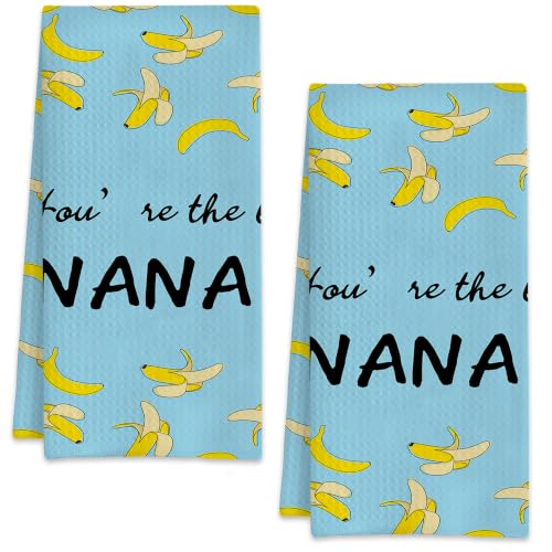 Cute Blue Banana Fruits Hand Towels for Bathroom Set of 2,Soft Absorbent Waffle Weave Kitchen Towels Dish Towel,Decorative Bathroom Towel for Kitchen Yoga Home Decor 16X24 Inch - color: Cute Blue Banana Fruits