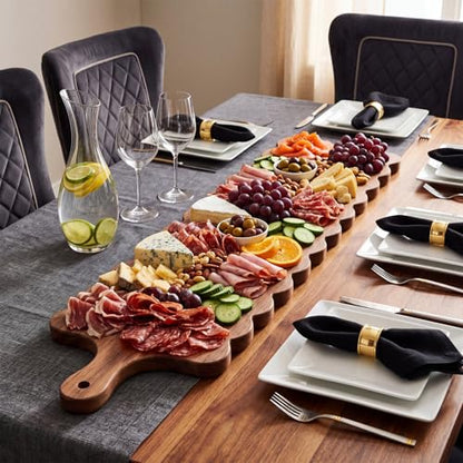 30"x 8" Long Scalloped Charcuterie Board Large Acacia Wooden Cheese Board with Handle & Rope Hanger Decorative Serving Platter for Snacks Appetizers, Housewarming & Entertaining Gift - size: 30"x8"