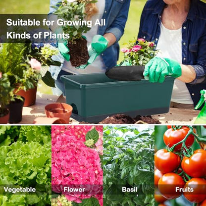Window Box Planter 8 Pcs, 17 Inches Rectangle Flower Pots with Drainage Holes & Trays, Vegetable Planters for Windowsill Patio Garden Balcony Home Indoor Outdoor (Dark Green, 16 * 7 * 6 inch) - color: Dark Green