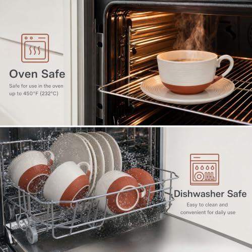 12 Oz Cappuccino Cups with Saucers, Coffee Cups Set of 4, Ceramic Tea Cup and Saucers, Wide Mouth Coffee Mugs for Latte Art, Cappuccino, Espresso & Cafe Drinks, Microwave Dishwasher Safe - color: C - 12oz