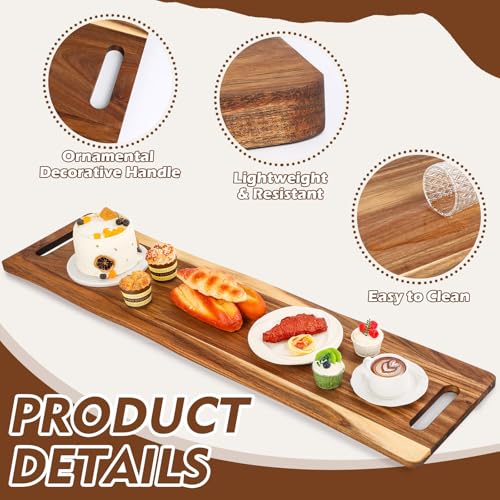 Large Charcuterie Board with Handles 48 x 12 Inch Rectangular Wood Serving Board Acacia Serving Tray Long Cheese Platter for Meat Food Party Appetizers Fruits Display Kitchen Outdoor Use