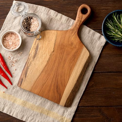GoCraft Acacia Wood Live Edge Cutting Board – 16 x 10 Inch – Rustic Handcrafted Charcuterie Board with Handle, Wooden Cheese Tray, Serving Platter, Chopping Block for Kitchen & Farmhouse Décor - size: 16.3"L x 10"W