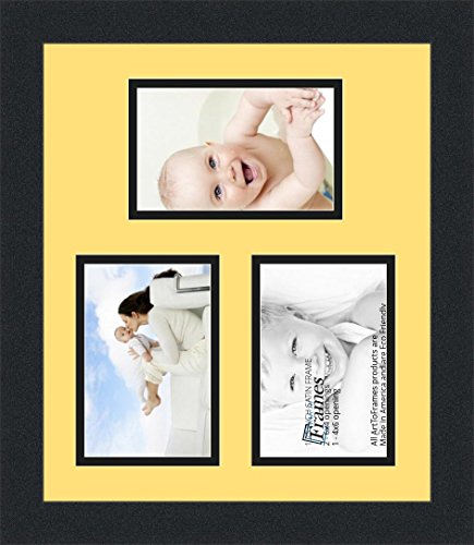 ArtToFrames Collage Photo Frame Double Mat with 3-4x6 Openings and Satin Black Frame - color: Canary, size: 3 - 4x6