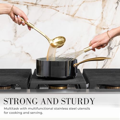 Styled Settings Black and Gold Cooking Utensils Set, 7-Piece, Black & Gold | Nonstick Silicone Cooking Utensils Set with Gold Utensil Holder, White and Gold Kitchen Accessories for Modern Kitchens - color: 7 Piece Black & Gold