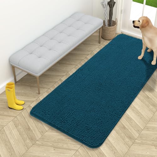 OLANLY Dog Door Mat for Muddy Paws 54x24, Super Absorbent Chenille Mud Mat | Atlantic Blue, Absorbs Moisture and Dirt, Non-Slip Machine Washable Doormat, Quick-Dry Indoor Entryway Floor Carpet for Dogs - color: Atlantic Blue, size: 54" X 24"