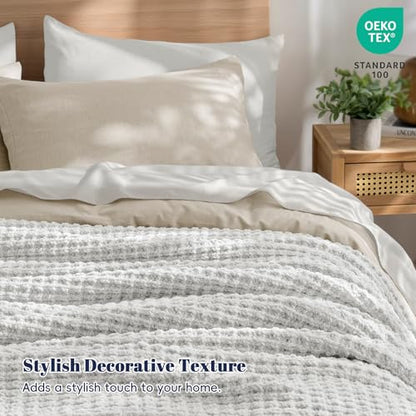 PHF Chenille Waffle Knit Throw Blanket- Plush Warm & Cozy 50" x 60" Ultra Soft Blanket- Chunky Fluffy Waffle Throws for Couch Bed Sofa - Light Grey - color: Light Grey, size: Throw(50"X60")