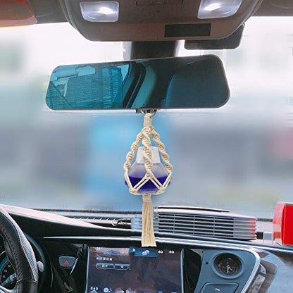 Mini Macrame Plant Hanger, 2 Pcs Plant Holder Car Charm, Handmade Car Rear View Hanging Planter Cotton Rope for Car Home Decorations, 4 Legs, 12 Inch