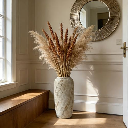 Rustic Ceramic Floor Vase, 15.7 Inch, Farmhouse Clay Decor | Living Room, Entryway, Fireplace, Pampas Grass, Dried Branches - size: 15.7 Inch