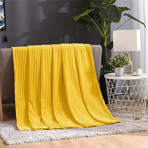 Super Soft Cozy Throw Blankets for Bed, 80x60 Inch Extra Large Solid 3D Ribbed Decorative Fluffy Blanket for Sofa Living Room, Lightweight Plush Fuzzy Warm Flannel Blanket for All Season Use - color: Yellow