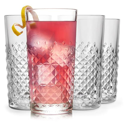 Libbey Carat Tumbler Glasses Set of 4, Faceted 14 oz Drinkware Glasses Set, Dishwasher Safe Tall Drinking Glasses for Cocktails, Soda, and More - color: Carats Tumbler