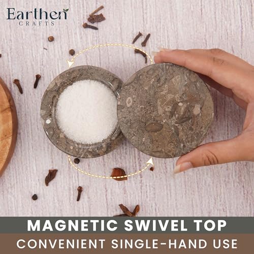 Marble Salt Cellar with Swivel Lid 3 Inch Salt Box Oceanic Mini Salt and Spice Jar Storage Magnetic Lock Container, Salt Crock for Sea Salt, Flaky Salt, and Sugar - color: Oceanic