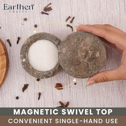 Marble Salt Cellar with Swivel Lid 3 Inch Salt Box Oceanic Mini Salt and Spice Jar Storage Magnetic Lock Container, Salt Crock for Sea Salt, Flaky Salt, and Sugar - color: Oceanic