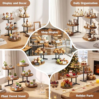 Emfogo 3 Tier Cupcake Stand for 50 Cupcakes, Wooden Cup Cake Tiered Tray Stands, Wood Desert Tier Stands for Dessert Table Display Set for Party Afternoon Tea Baby Shower Wedding Birthday (2 Pack) - color: 2pack 9.8" diameter