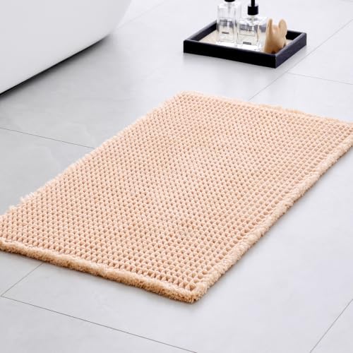 Waffle Bath Mat Non Slip Washable 32x20, Super Absorbent Quick Dry Boho Bathroom Rugs with Tassels, High Density Non Slip Backing, Luxury Carpet for Tub&Shower, Beige - color: Beige, size: 32" X 20" (Bathroom Rug)