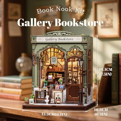 Book Nook Kit – DIY Miniature House Gallery Bookstore | Booknook Bookshop 3D Wooden Puzzles for Adults Bookshelf Building Kit Gifts for Women Book Lovers - style: Gallery Bookstore