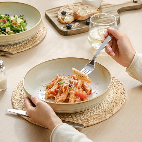 HAPPY KIT 9'' Pasta Bowls, 42oz, Stoneware Set of 4, Ivory | Large Salad Bowl, Ceramic Serving Bowls, Double Reactive Glaze, Ideal for Housewarming, Festivals, Microwave Safe - color: Ivory
