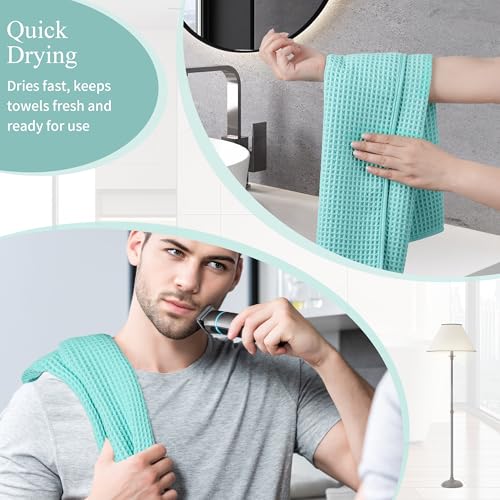 Microfiber Waffle Hand Towels, 2 Pieces, Soft, Absorbent, Fast Drying, Lint Free 430 GSM (Turquoise) - color: Turquoise