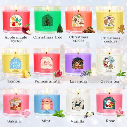Christmas Candles for Women 12 Pack Candles for Home Scented Winter Holiday 240Hours Small Natural Soy Wax Candle Bulk Mini Candle Gift Set for Men Women Holiday Christmas New Year Winter Décor